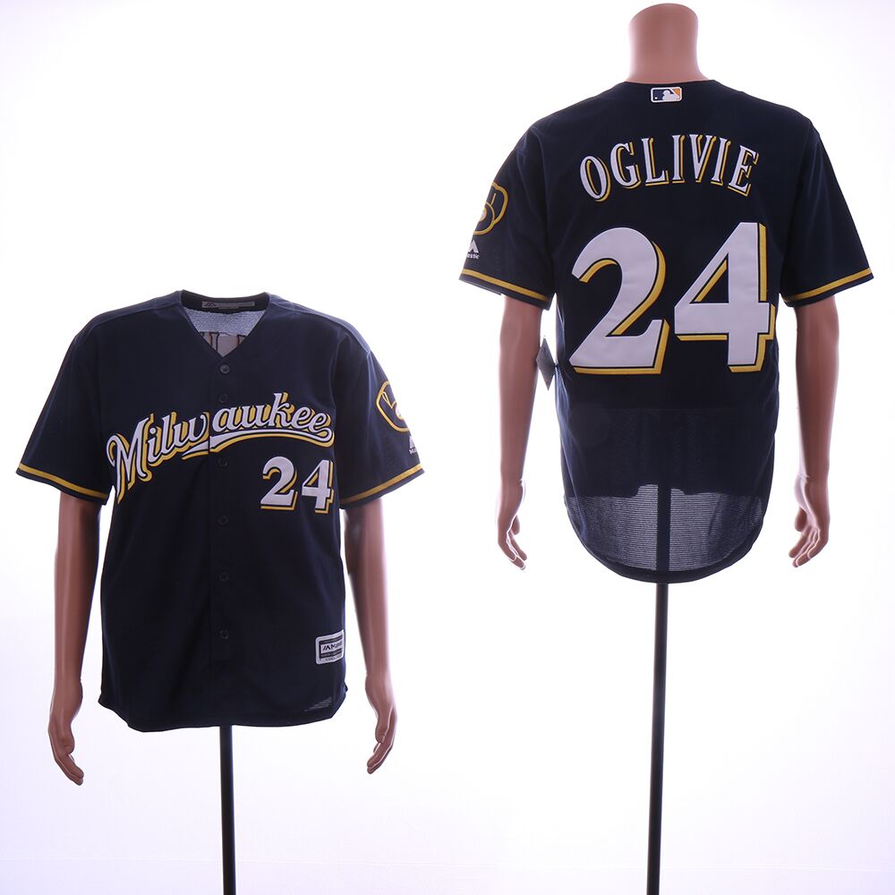 Men Milwaukee Brewers 24 Oglivie Blue Gme MLB Jerseys